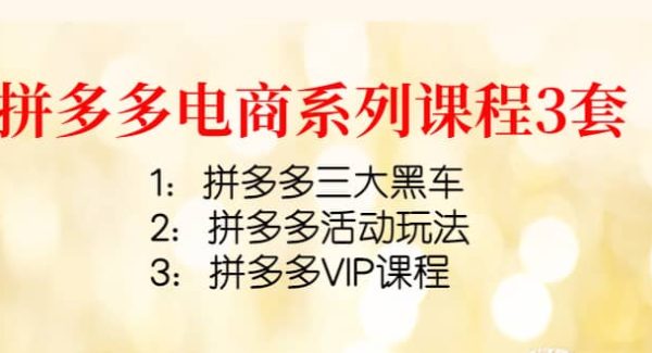 拼多多电商系列课程3套：拼多多三大黑车 拼多多活动玩法 拼多多VIP课程