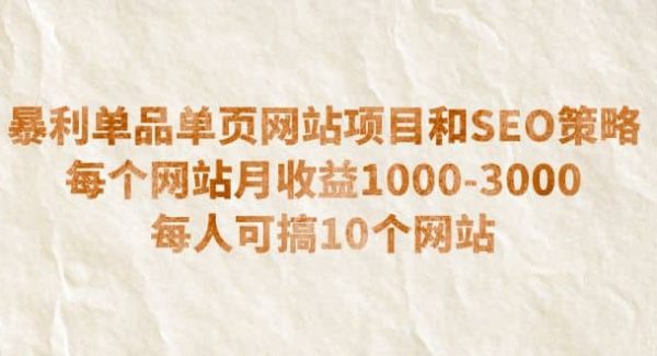 暴利单品单页网站项目和SEO策略 每个网站月收益1000-3000 每人可搞10个
